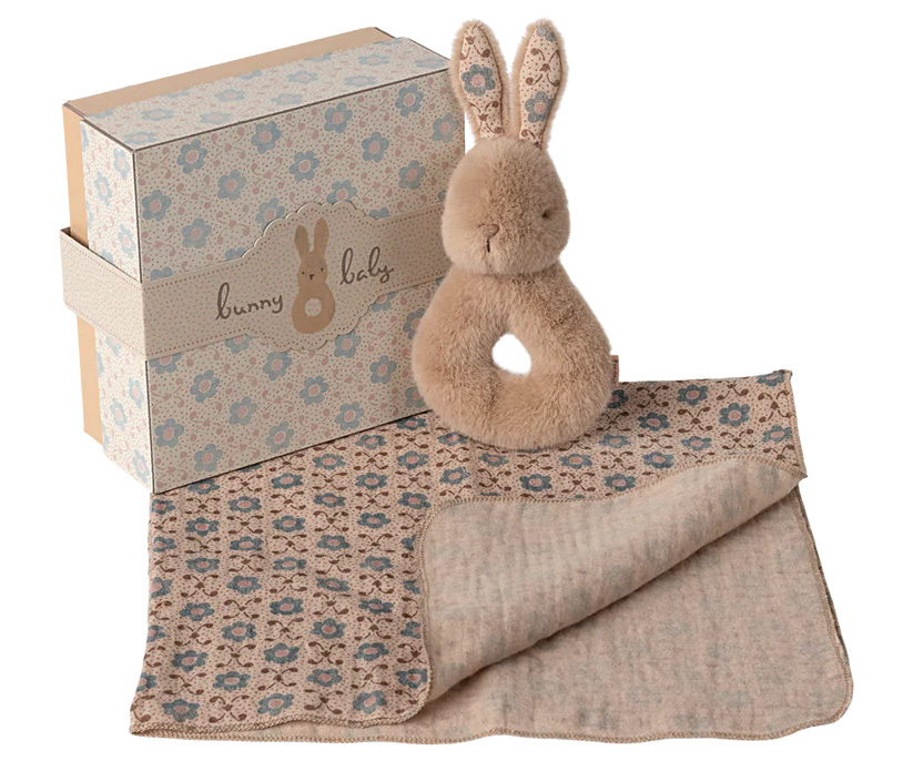 Maileg Hare rangle i plys & stofble - Lys fersken