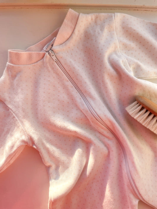 Vintage sparkedragt med prikker str. 0-3 mdr