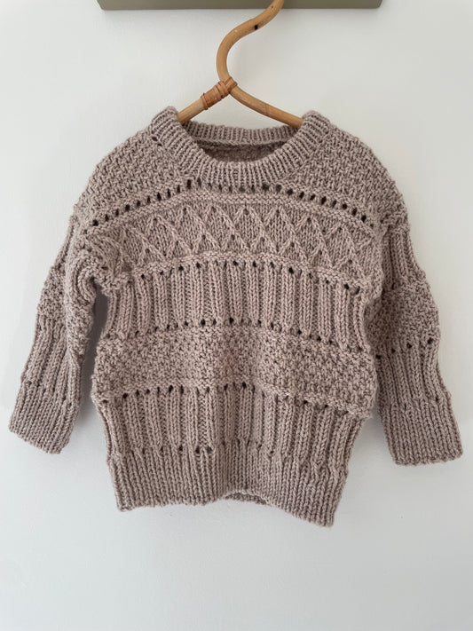 Håndstrikket Ingrid sweater, Merino str. 12-18 mdr