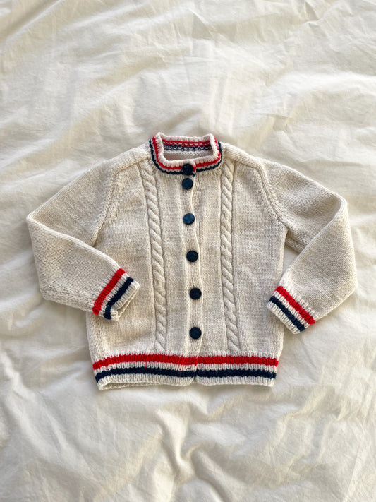 Håndstrikket cardigan i uld str. 9-12 mdr