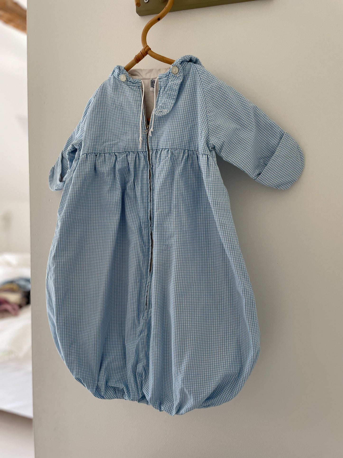 Teddy vintage blåternet baby sovepose / sovedragt