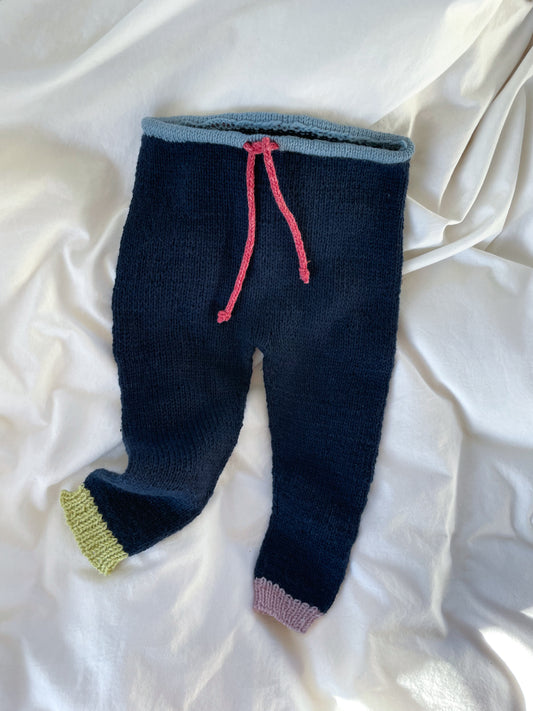 Håndstrikkede multifarvede leggings, Merino str. 6-9 mdr