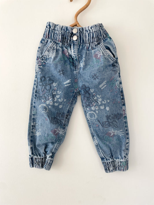 Next denim bukser med print str. 3 år