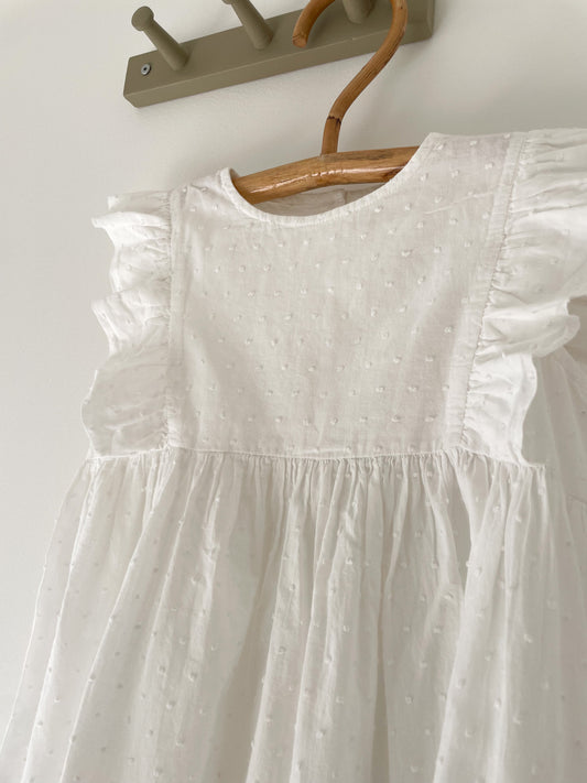 Konges Sløjd smuk hvid kjole med plumetis str. 5-6 år