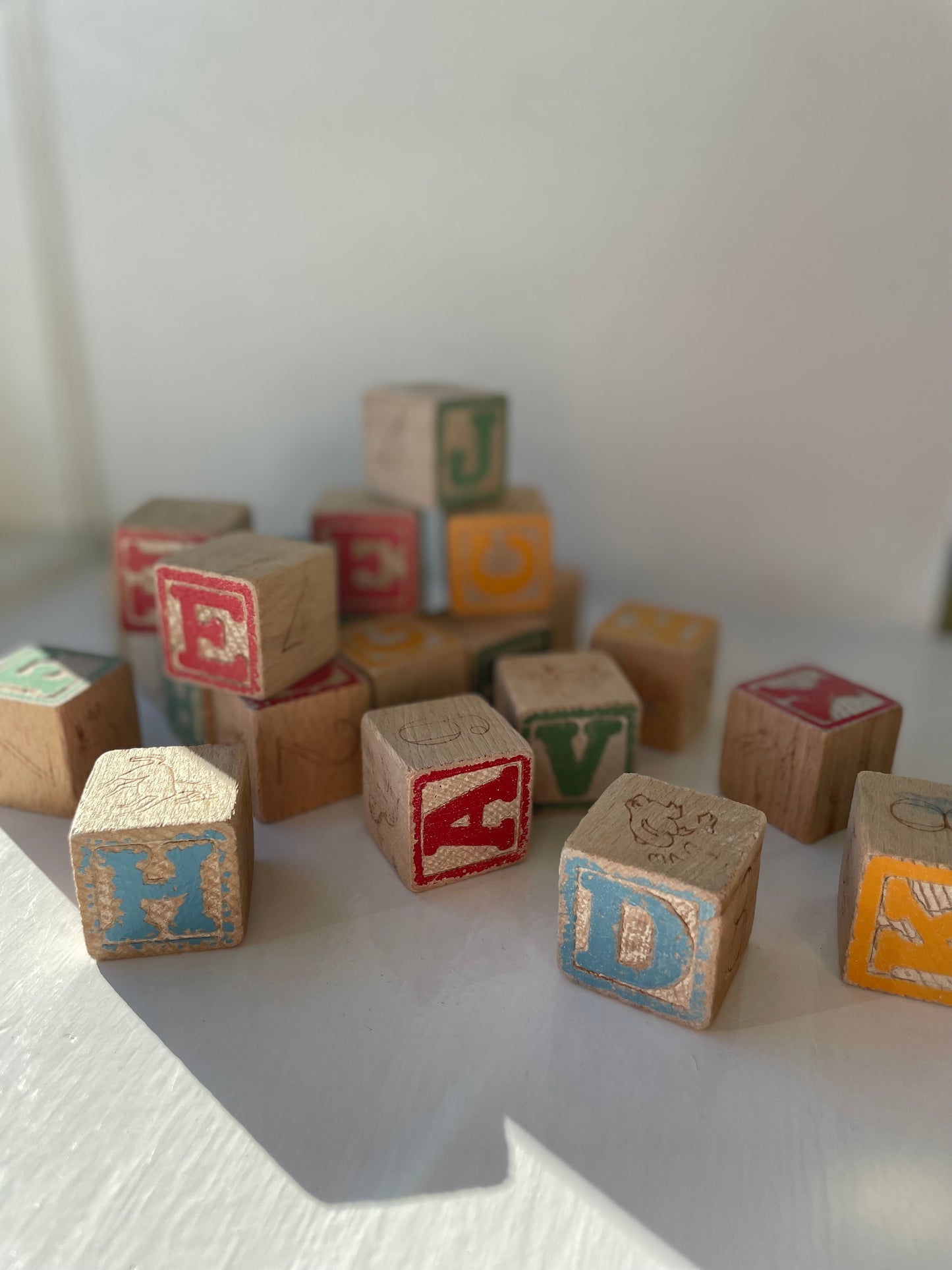 Vintage træklodser med bogstaver 25 stk