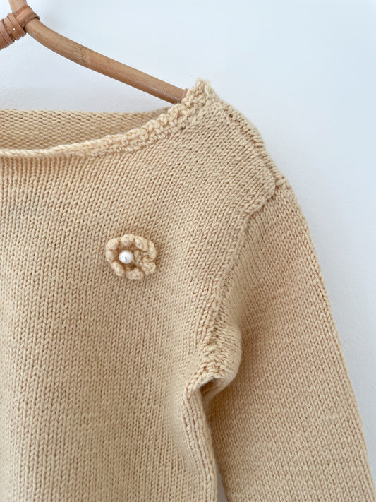 Håndstrikket gul bluse, uld str. 9-12 mdr