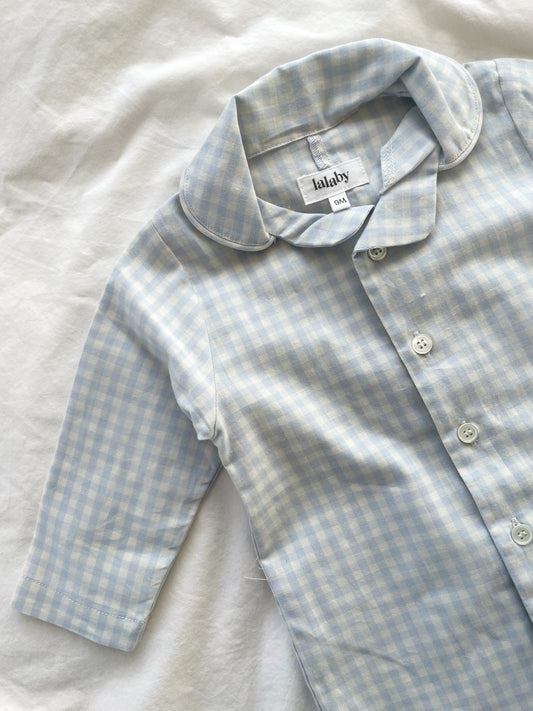 Lalaby Pyjamas, Blå gingham str. 9 mdr