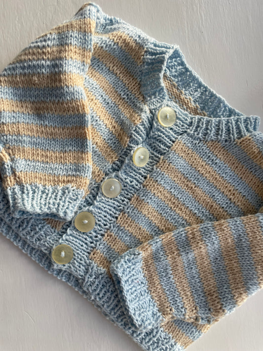 Håndstrikket bomuldscardigan str. 3 mdr