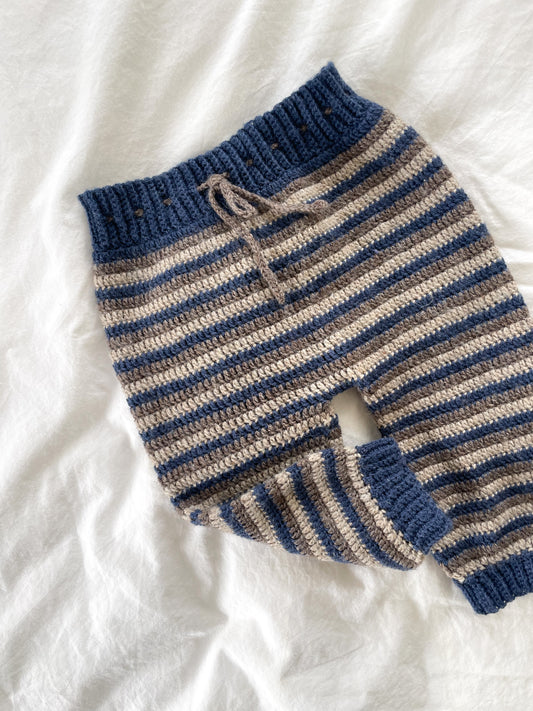 Håndstrikkede stribede bukser, Uld str. 6-9 mdr