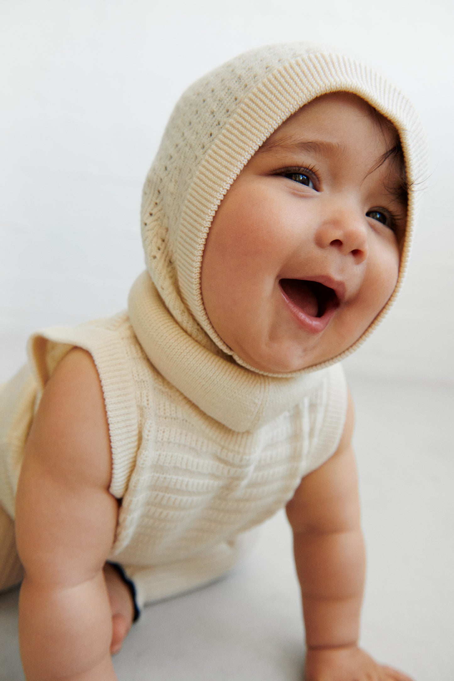 FUB Baby Pointelle Balaclava - Merino - Ecru