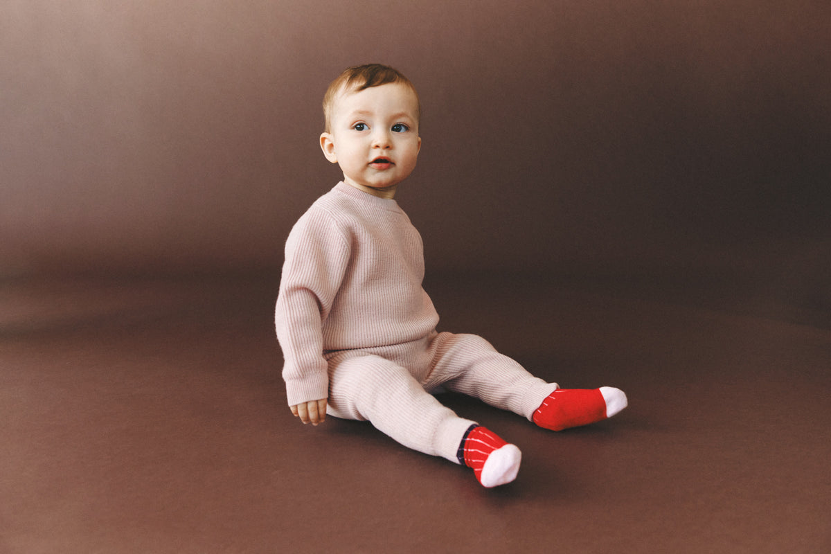 BABY RIB BUKSER MERINO - PALE ROSE