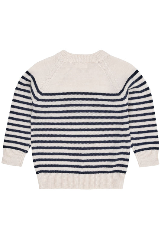 Copenhagen Colors Merino Classic Striped Pullover - Cream/Navy stripe
