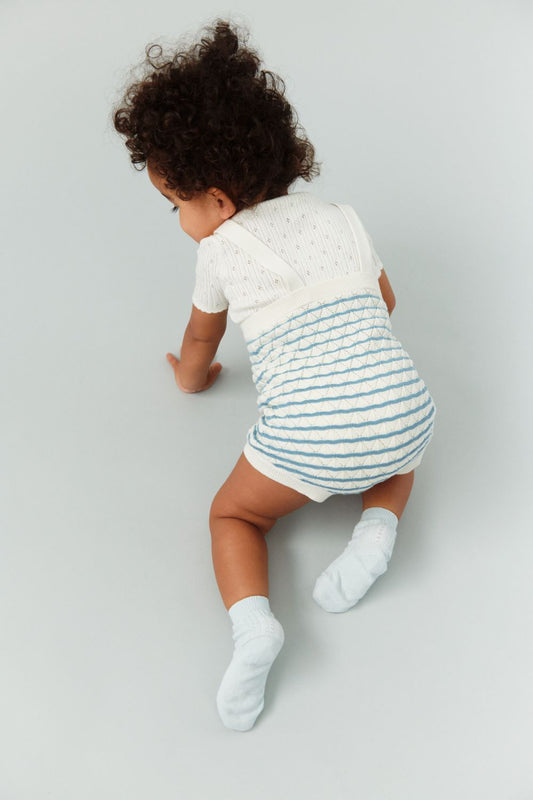 FUB Baby Pointelle Romper - Ecru/Sea