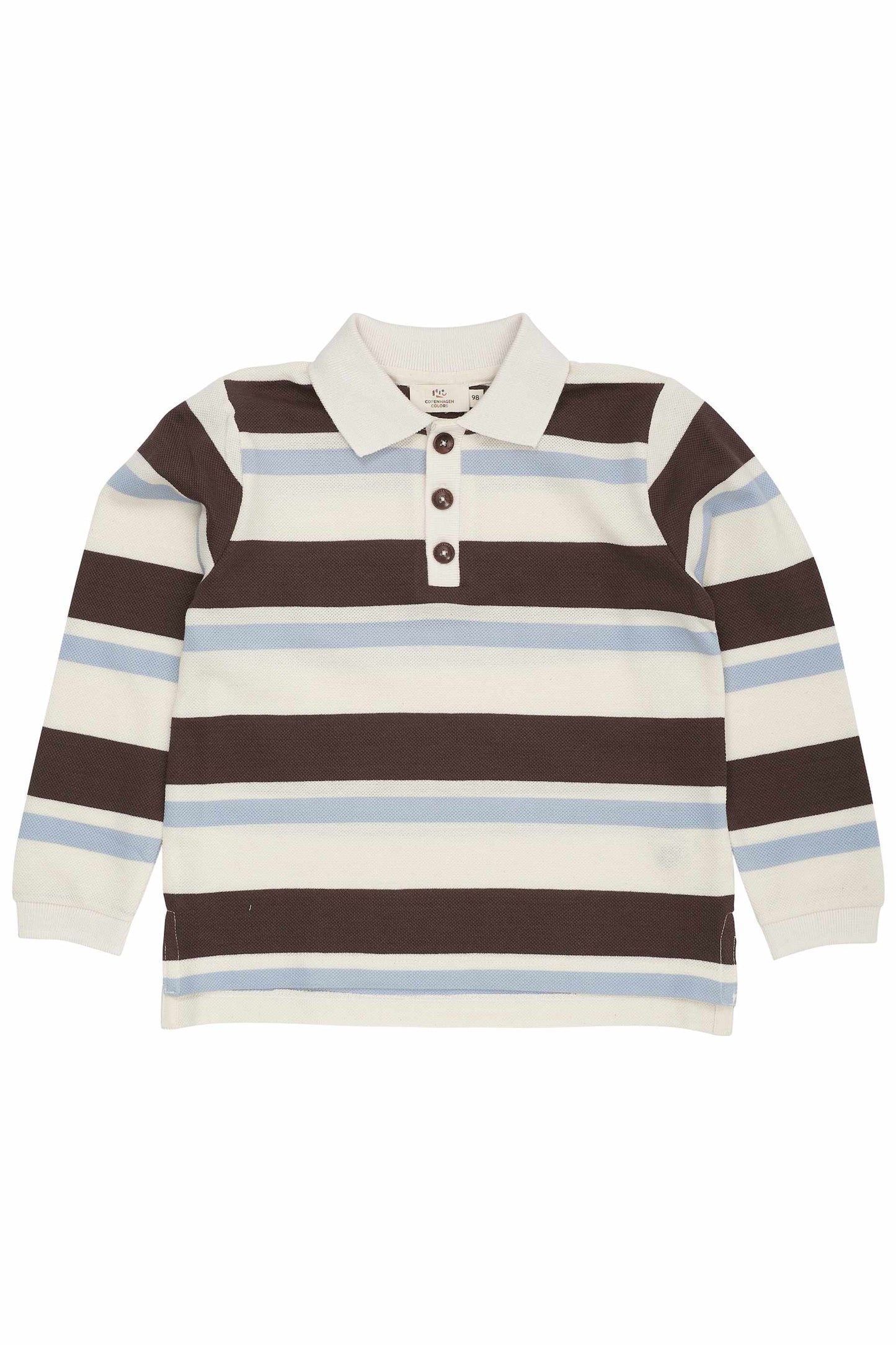 Copenhagen Colors Striped Pique Polo w. LS - Dusty Blue Combi