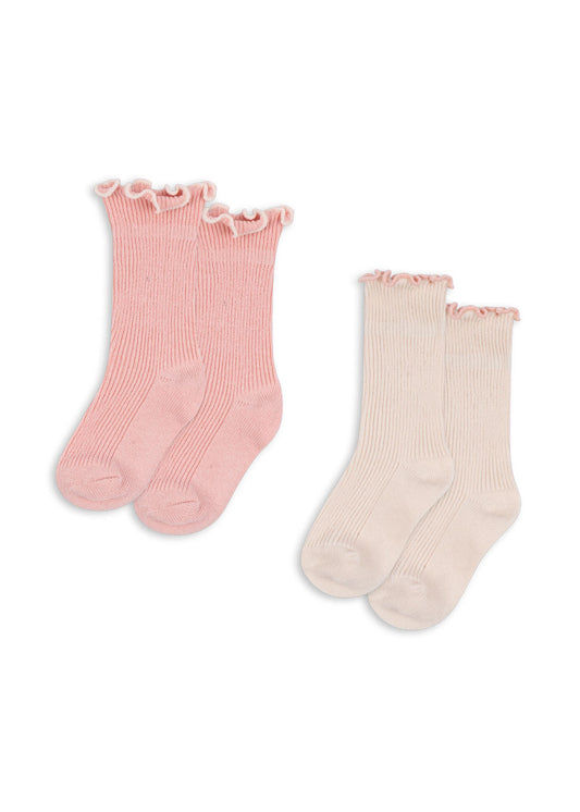 Konges Sløjd 2-pak Rib Frill Socks - Rose/Off White