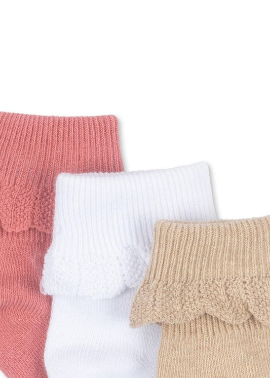 Konges Sløjd 3-pak Frill Socks - Sand/Optic White/Raspberry