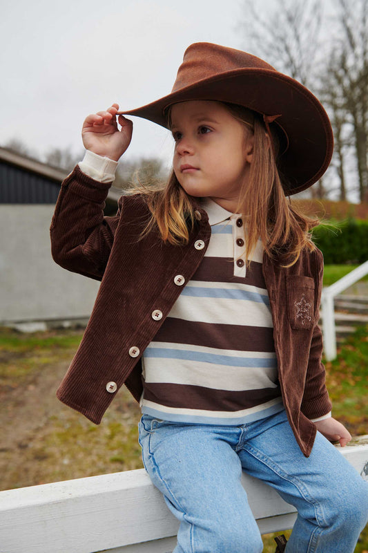 Copenhagen Colors Striped Pique Polo w. LS - Dusty Blue Combi