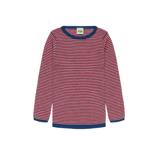 SLIM RIB BLUSE - ECRU/CLASSIC RED/DEEP INDIGO