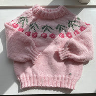 Håndstrikket Cherry sweater, Merino uld str. 1 år+