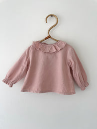 Zara fløjlsbluse med krave str. 6-9 mdr