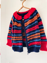 Håndstrikket cardigan med lynlås, uld str. 3 år