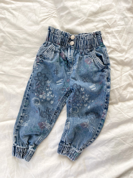 Next denim bukser med print str. 3 år