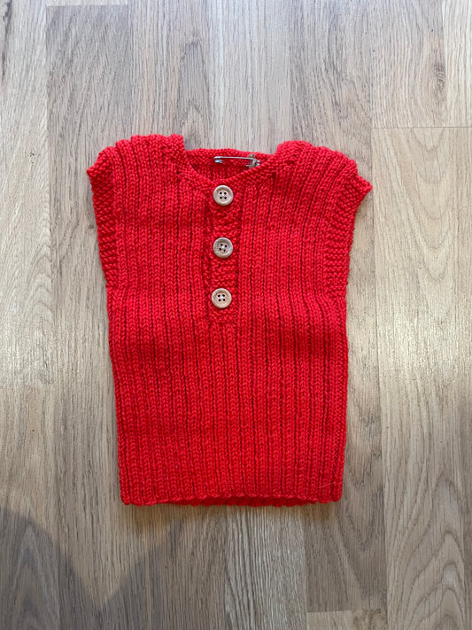 Håndstrikket ny vest i Merino - Rød