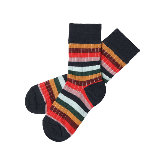 FUB Classic Stripe Socks - Wool - Dark Navy/Multi Stripe