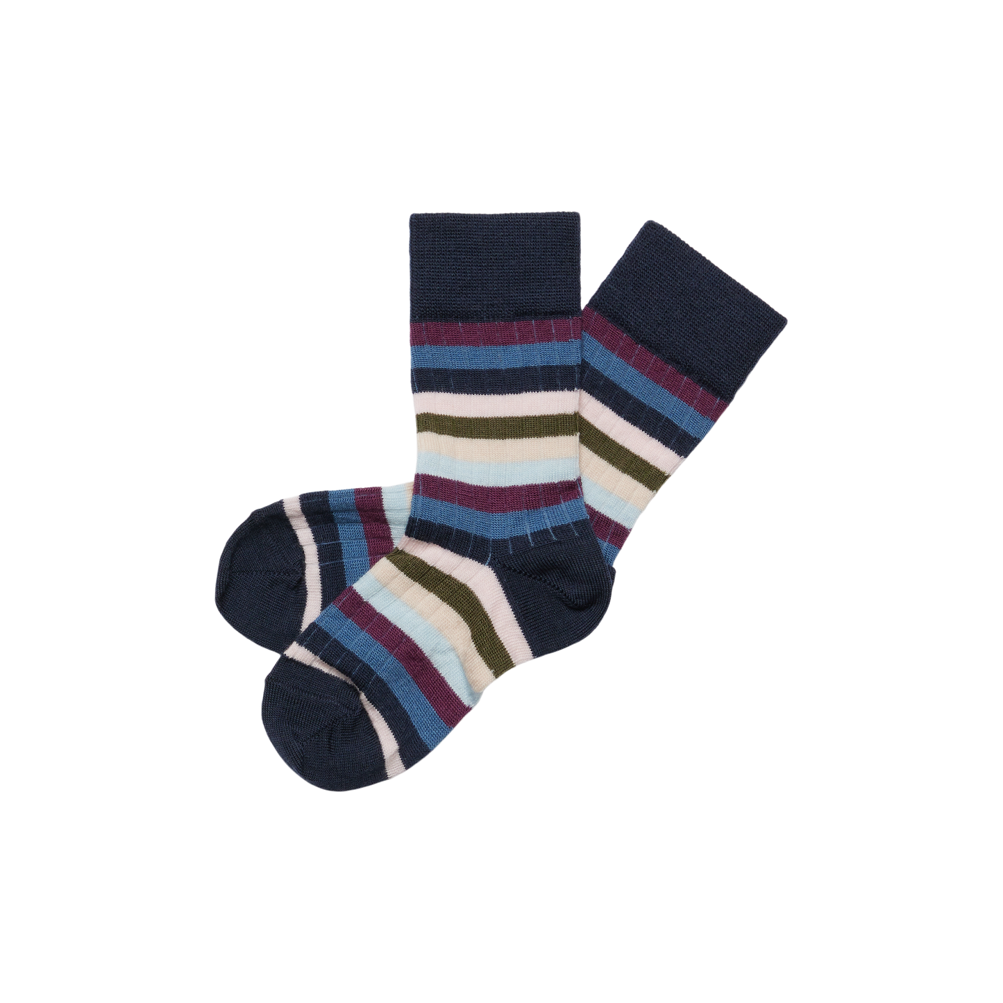 STRIBEDE STRØMPER MERINO - DARK NAVY/MULTI STRIPE