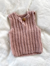 Håndstrikket rosa vest, uld str. 2-4 mdr