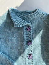 Håndstrikket blå cardigan, Merino str. 3 år