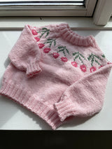 Håndstrikket Cherry sweater, Merino uld str. 1 år+