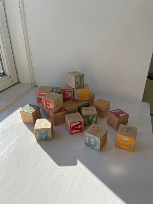 Vintage træklodser med bogstaver 25 stk