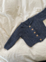 Håndstrikket blå melange cardigan, Alpaka str. 56