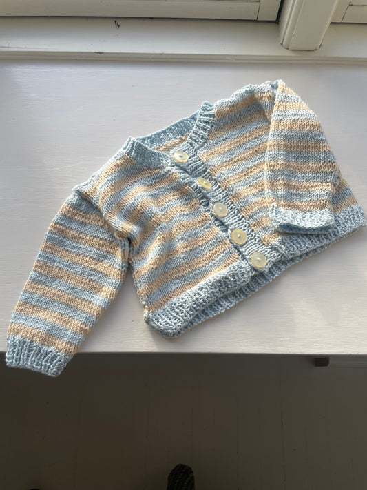 Håndstrikket bomuldscardigan str. 3 mdr