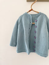Håndstrikket blå cardigan, Merino str. 3 år