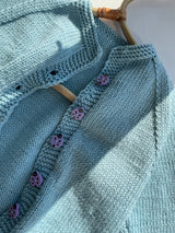 Håndstrikket blå cardigan, Merino str. 3 år