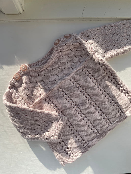 Håndstrikket lyserød bluse, bomuld str. 56