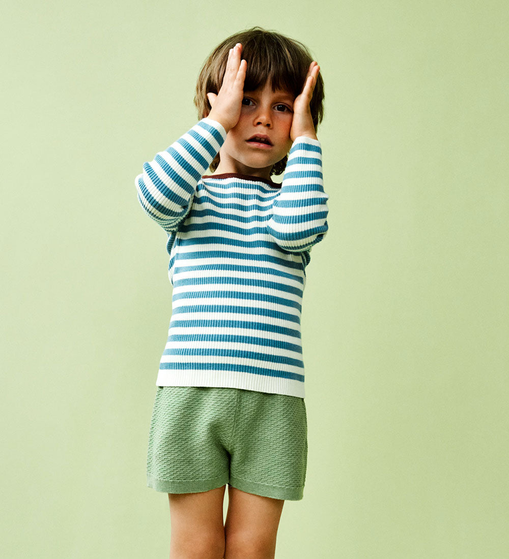 FUB Rib Bluse - Ecru/Sea