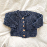 Håndstrikket blå melange cardigan, Alpaka str. 56