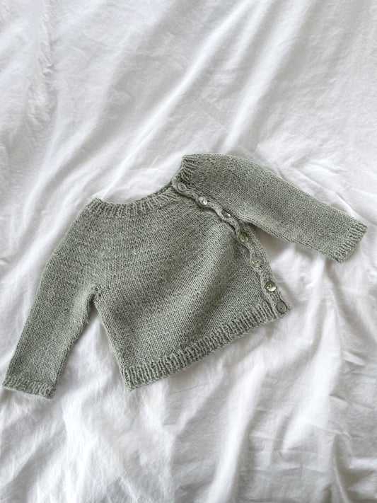 Håndstrikket grøn bluse, Alpaka str. 6-9 mdr