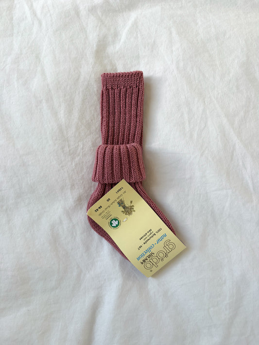 ULDSOKKER M. RIB - STØVET ROSA