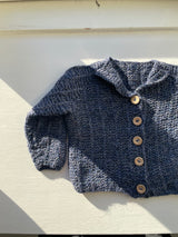 Håndstrikket blå melange cardigan, Alpaka str. 56
