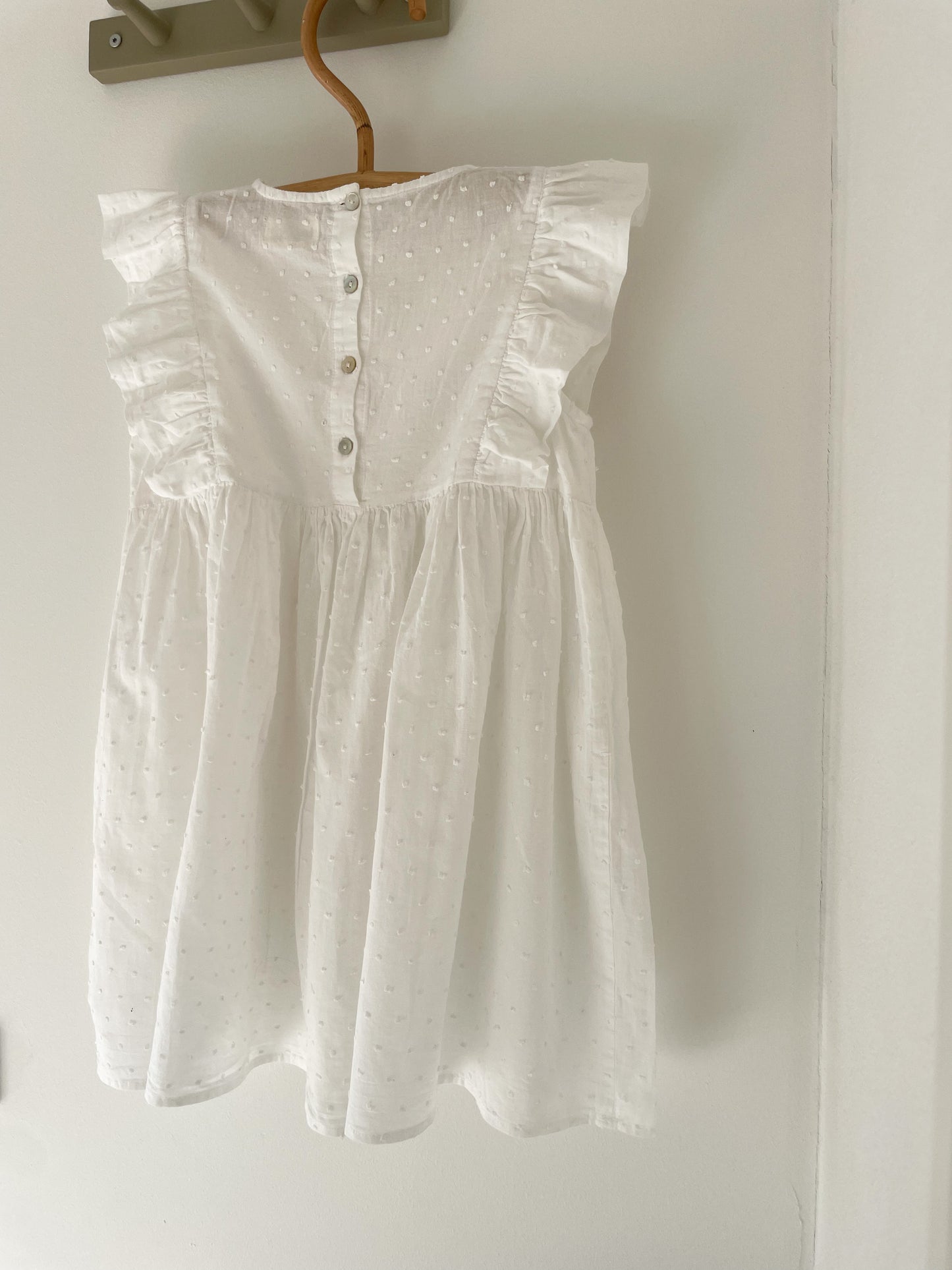 Konges Sløjd smuk hvid kjole med plumetis str. 5-6 år