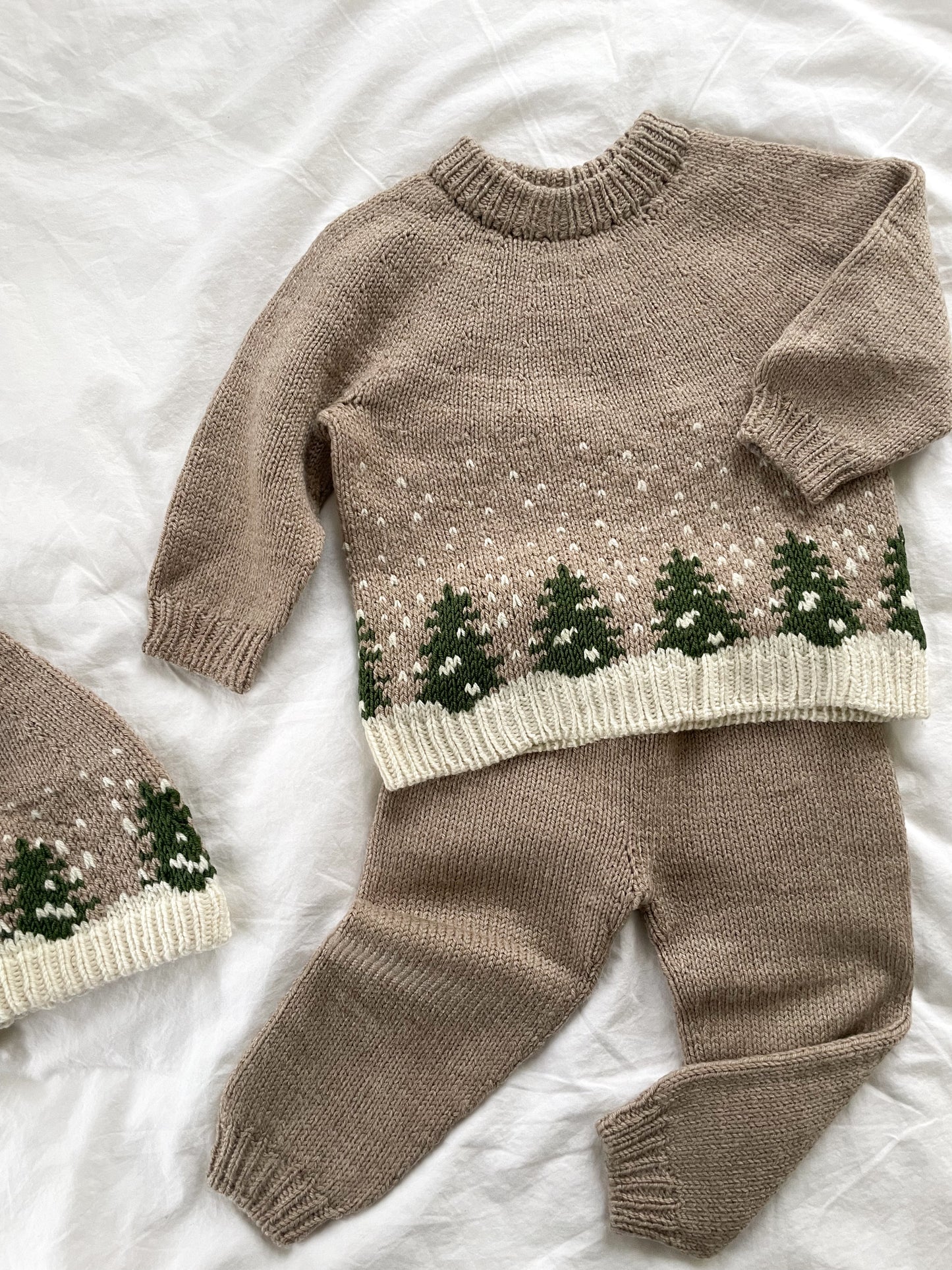 Håndstrikket sæt med 3 dele, Merino str. 86-92