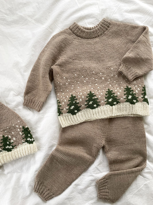 Håndstrikket sæt med 3 dele, Merino str. 86-92