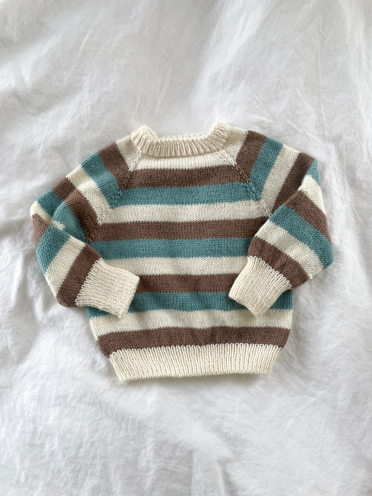 Håndstrikket stribet bluse i uld & kashmir, fv. Azur str. 0-3 mdr