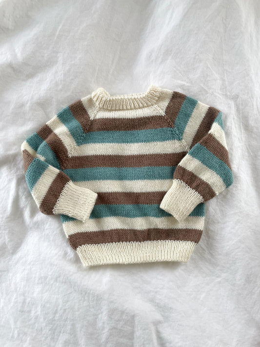 Håndstrikket stribet bluse i uld & kashmir, fv. Azur str. 0-3 mdr