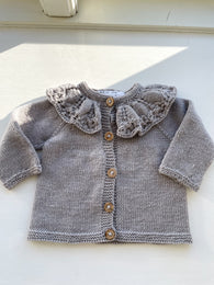 Håndstrikket cardigan med krave, Merino str. 0-2 mdr