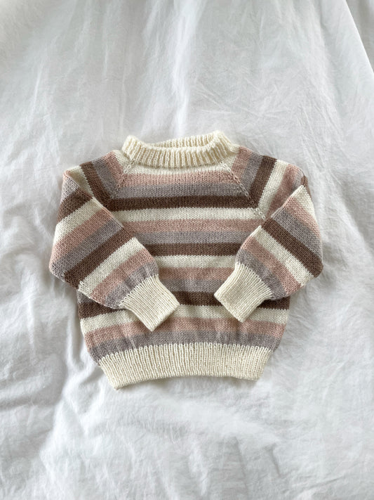 Håndstrikket stribet bluse i uld & kashmir, fv. Rosa str. 0-3 mdr